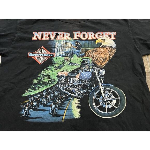 Vintage 90s Anvil Mens Black Easyriders Never Forget Chicago T-Shirt Size L - Picture 4 of 7